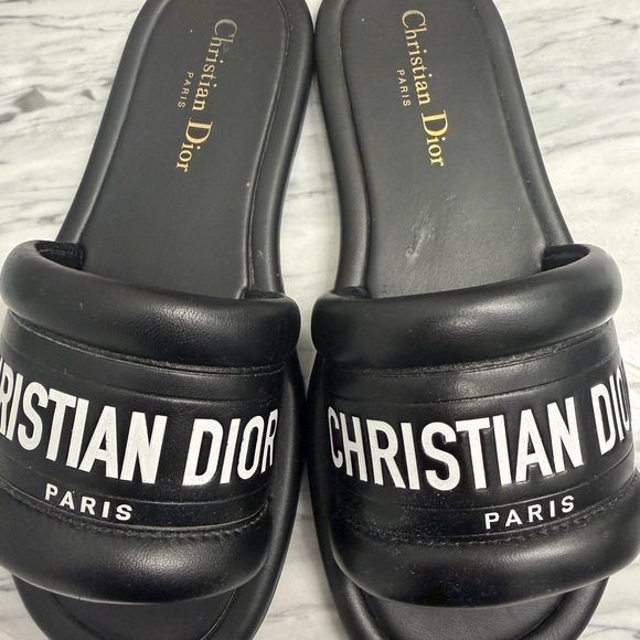Dior Shoes - Dior Black Christian Dior Paris Logo Slide Sandals sz 36.5